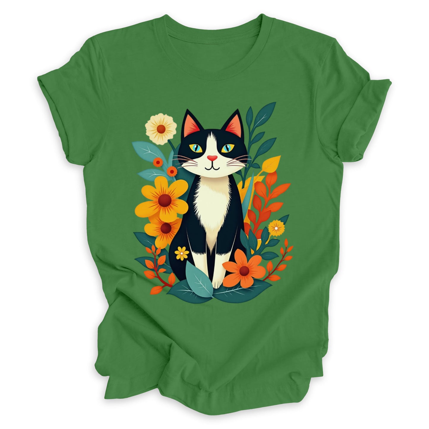 Tuxedo Cat Among Flowers Tee