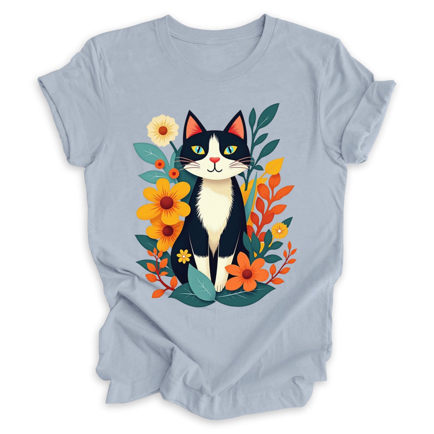 Tuxedo Cat Among Flowers Tee