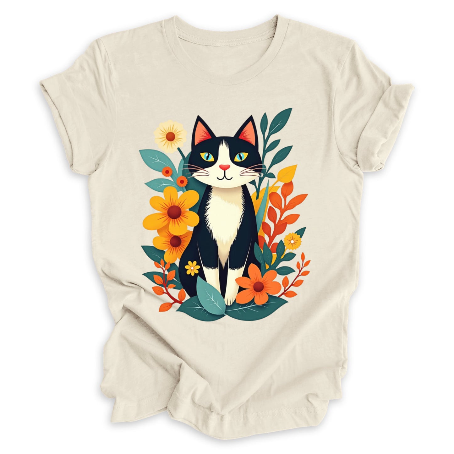 Tuxedo Cat Among Flowers Tee